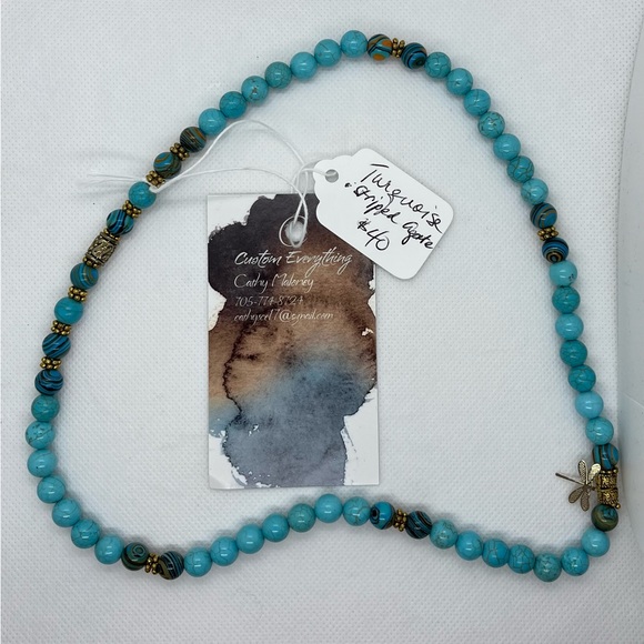 Turquoise and Striped Agate Half Mala - Picture 3 of 3